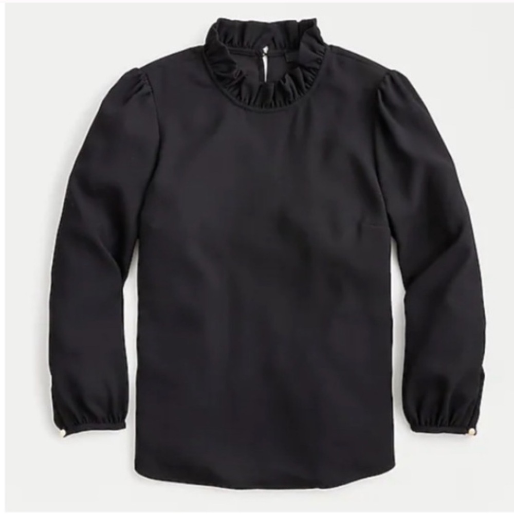J. Crew Black Ruffle Neck Long-Sleeve Blouse
